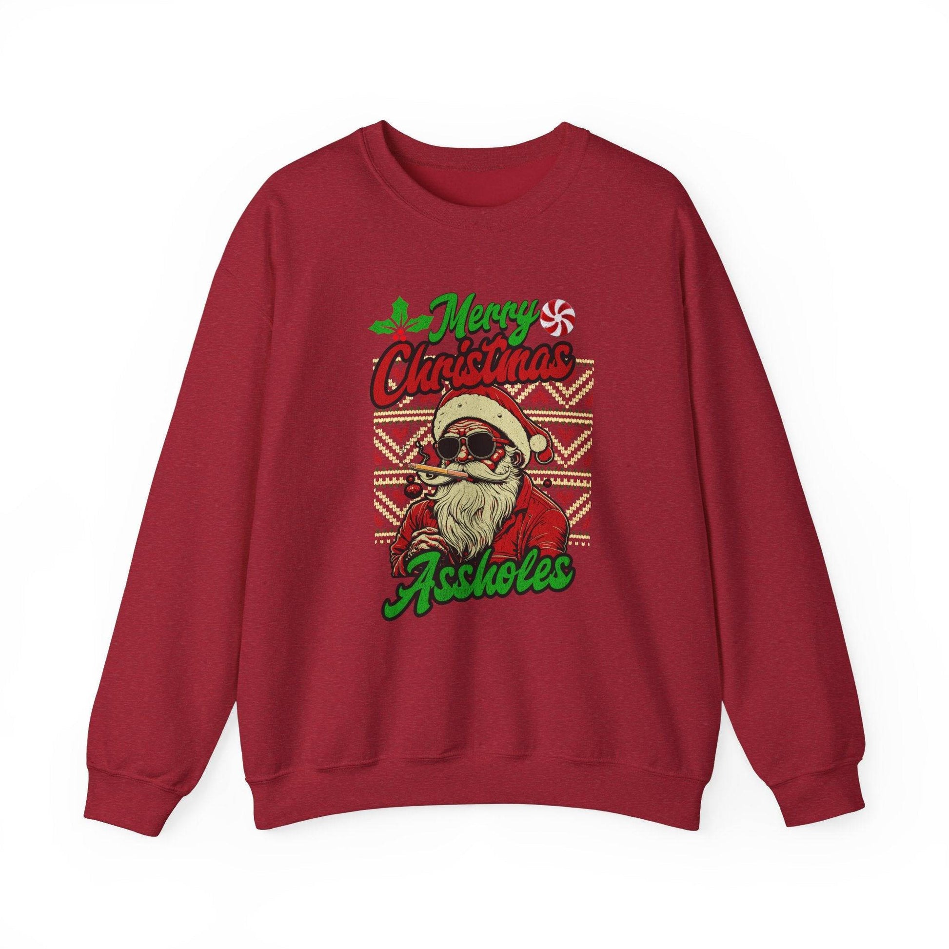 Merry Christmas Assholes Funny Santa Sweatshirt Adult Humor Holiday Gift - Goateez Style