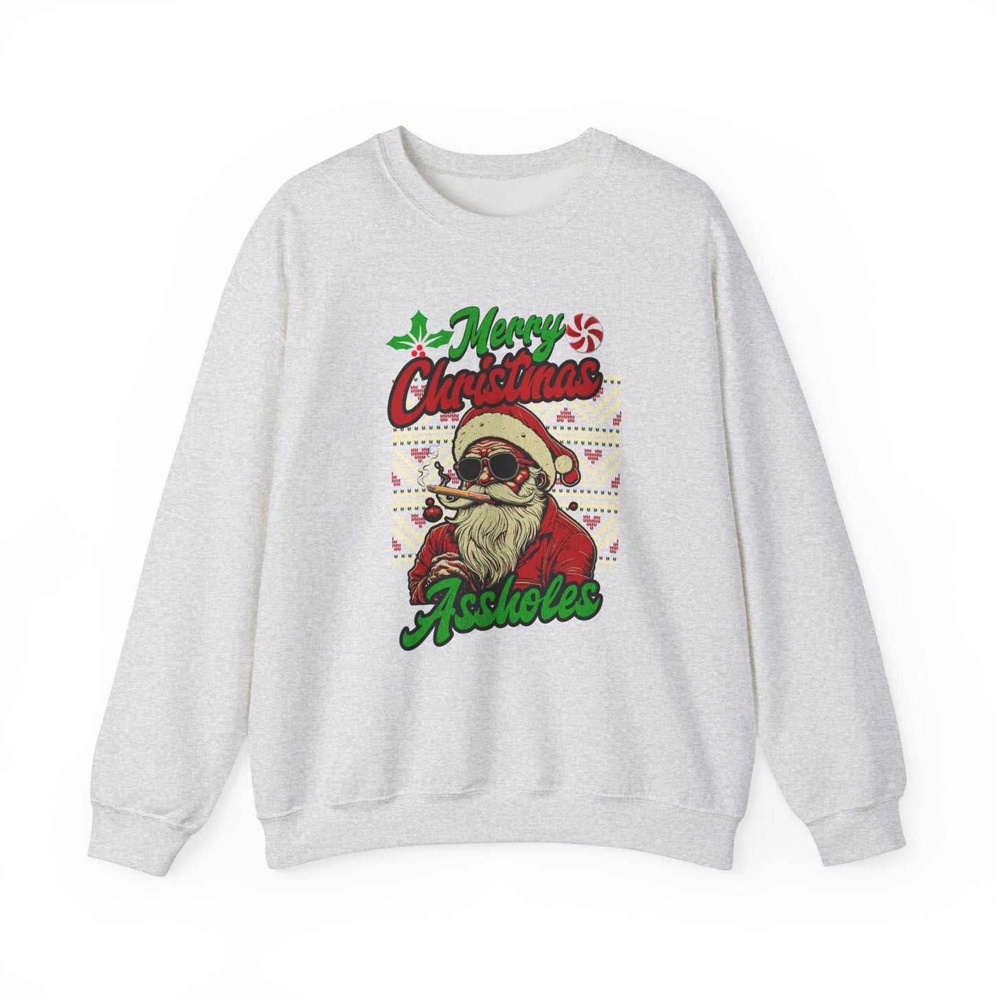 Merry Christmas Assholes Funny Santa Sweatshirt Adult Humor Holiday Gift - Goateez Style