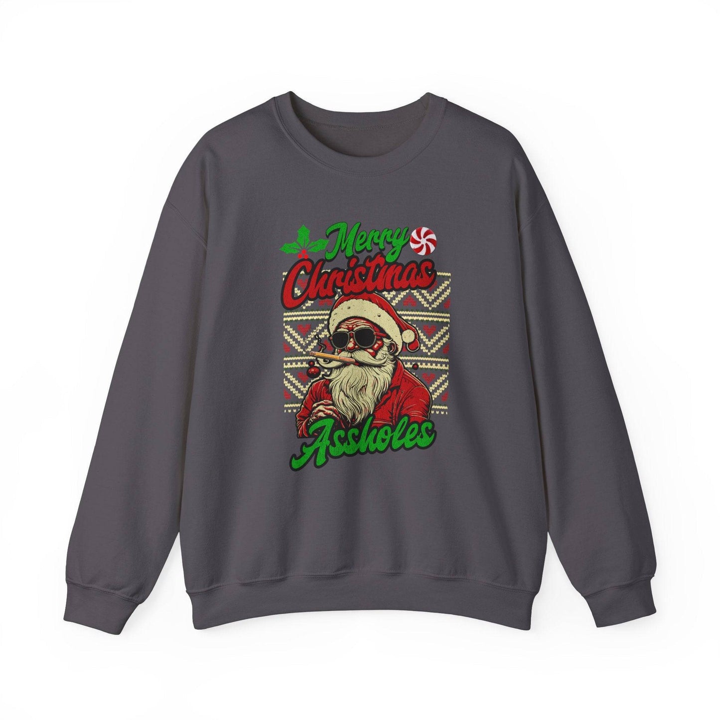Merry Christmas Assholes Funny Santa Sweatshirt Adult Humor Holiday Gift - Goateez Style
