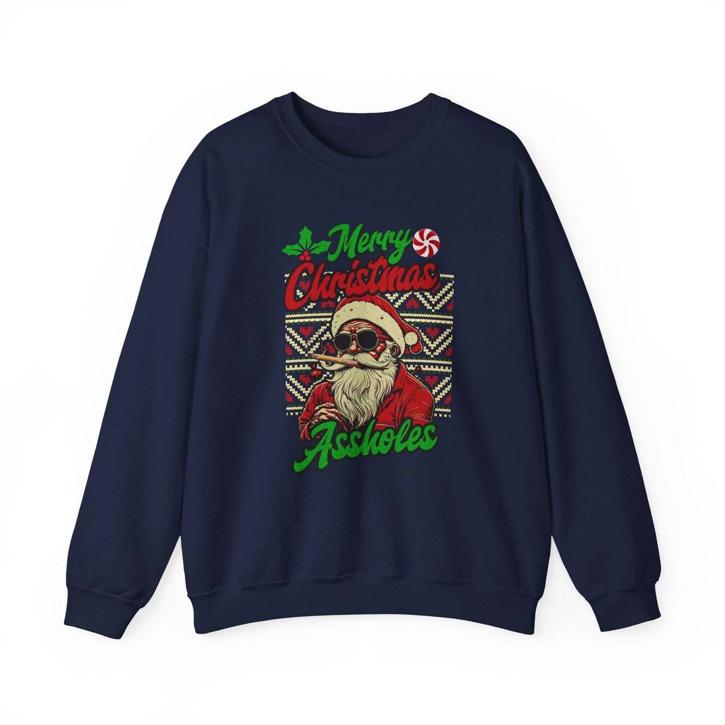 Merry Christmas Assholes Funny Santa Sweatshirt Adult Humor Holiday Gift - Goateez Style