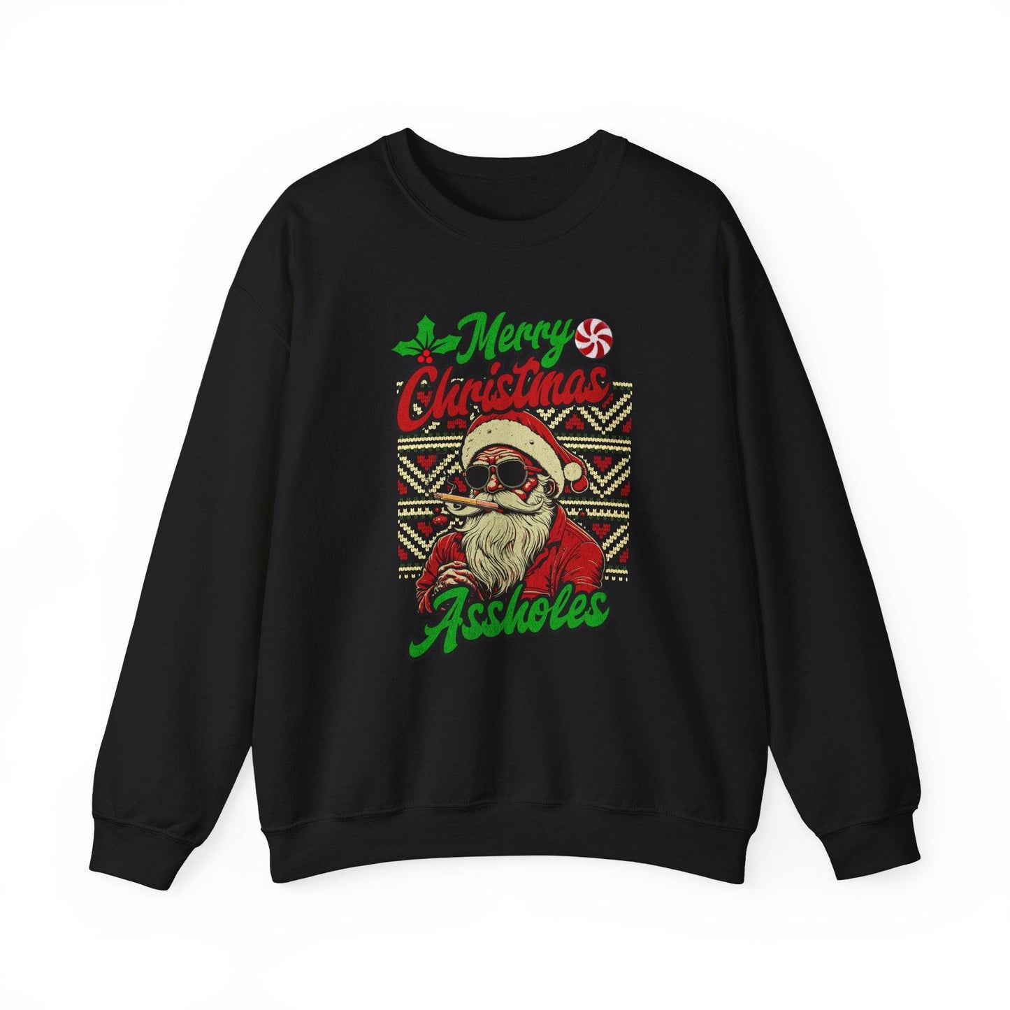 Merry Christmas Assholes Funny Santa Sweatshirt Adult Humor Holiday Gift - Goateez Style
