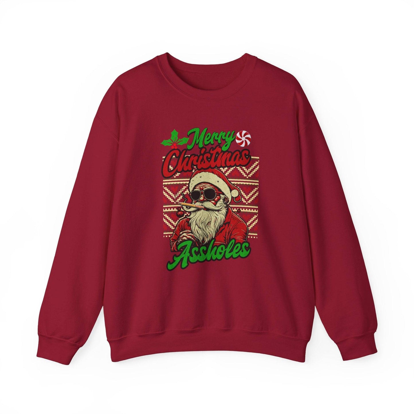 Merry Christmas Assholes Funny Santa Sweatshirt Adult Humor Holiday Gift - Goateez Style