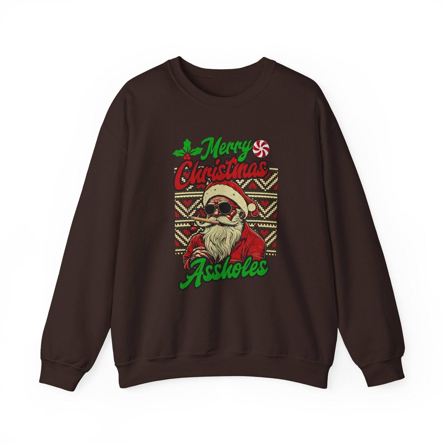 Merry Christmas Assholes Funny Santa Sweatshirt Adult Humor Holiday Gift - Goateez Style