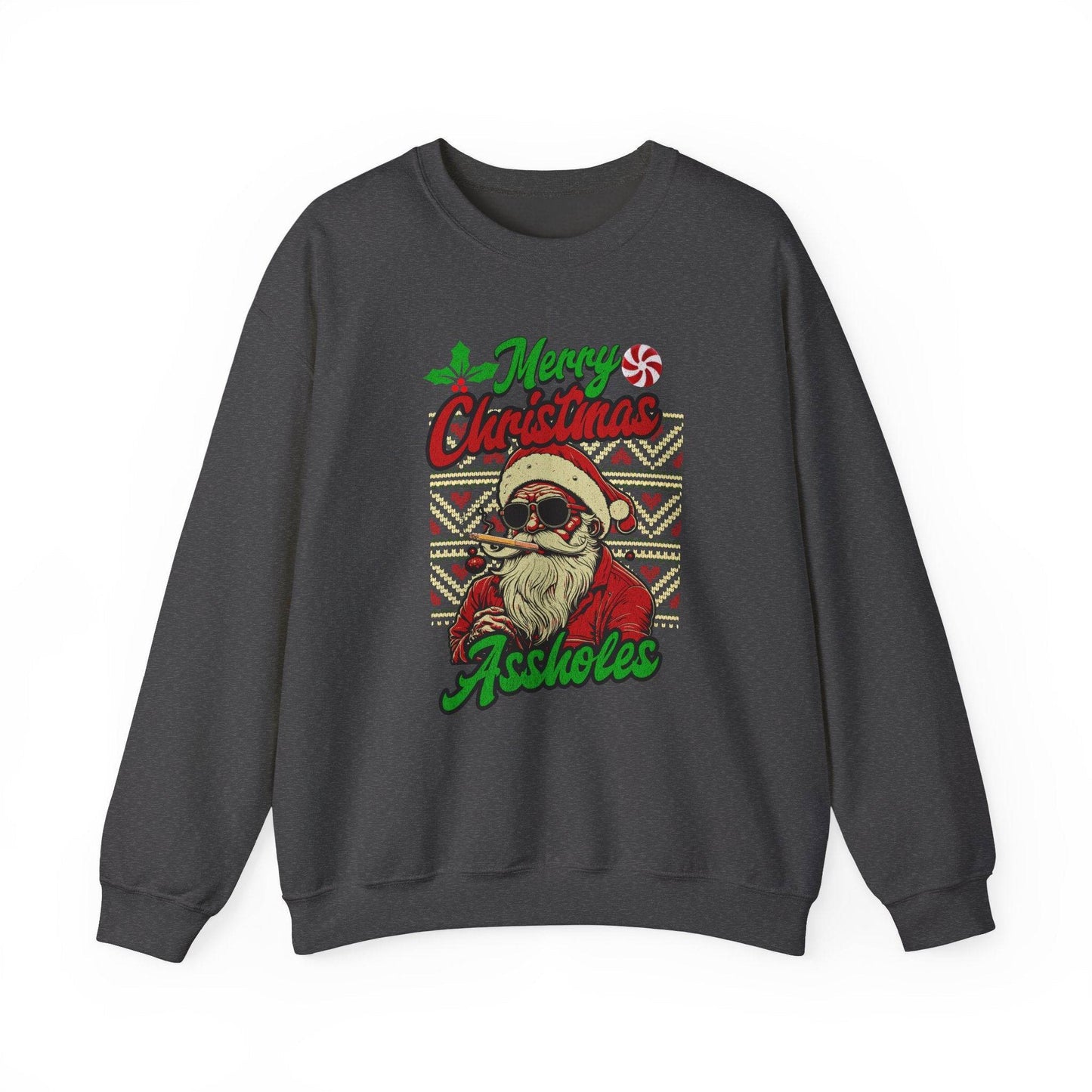Merry Christmas Assholes Funny Santa Sweatshirt Adult Humor Holiday Gift - Goateez Style