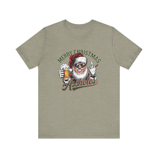 Merry Christmas Assholes Funny Santa T-Shirt Adult Humor - Goateez Style