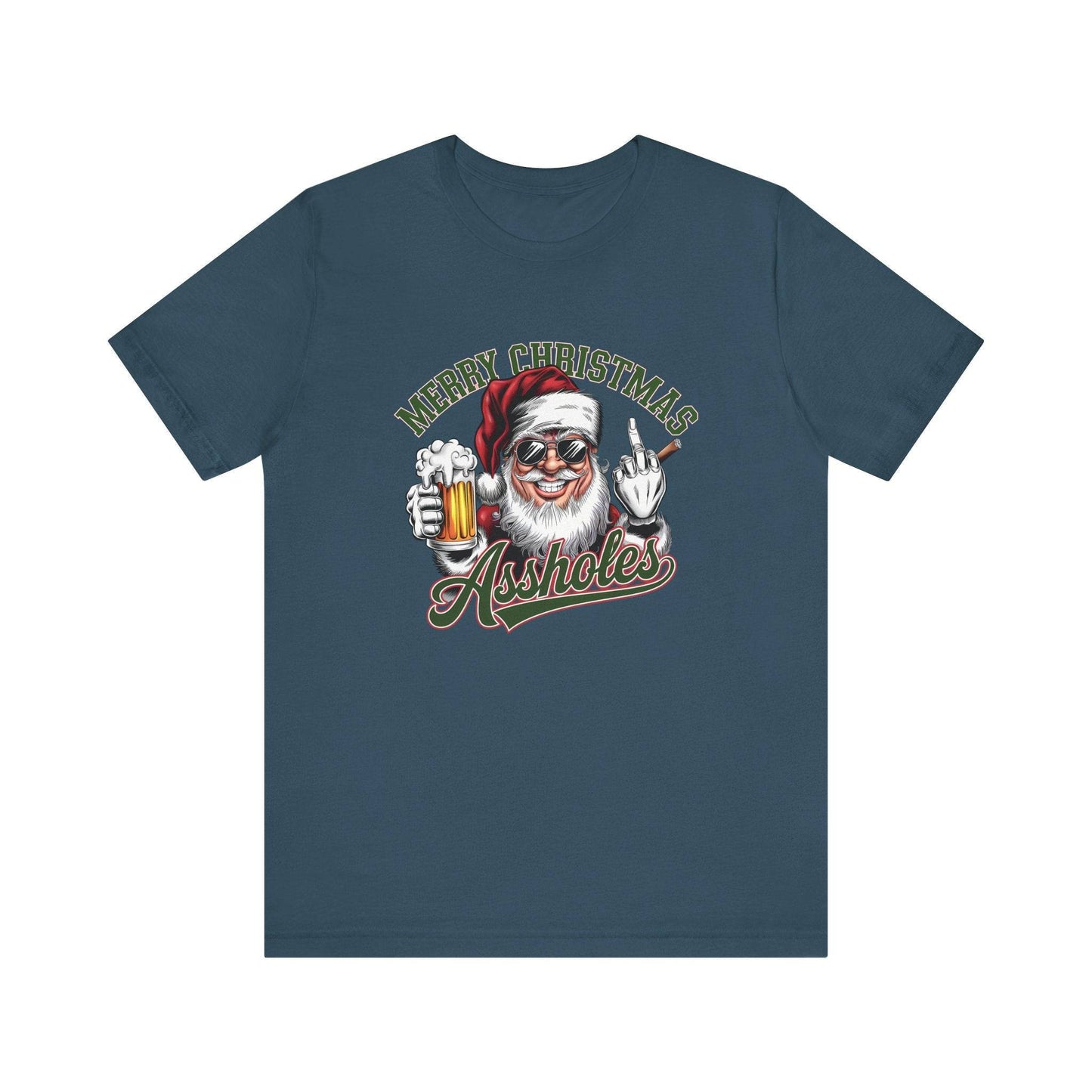 Merry Christmas Assholes Funny Santa T-Shirt Adult Humor - Goateez Style