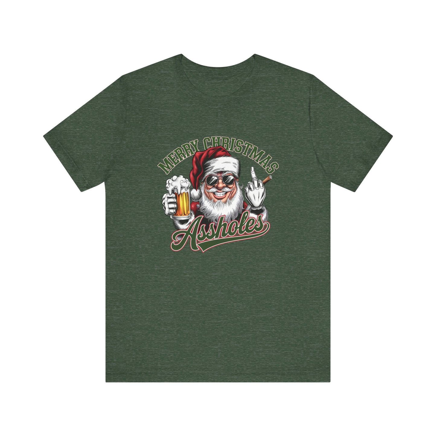 Merry Christmas Assholes Funny Santa T-Shirt Adult Humor - Goateez Style