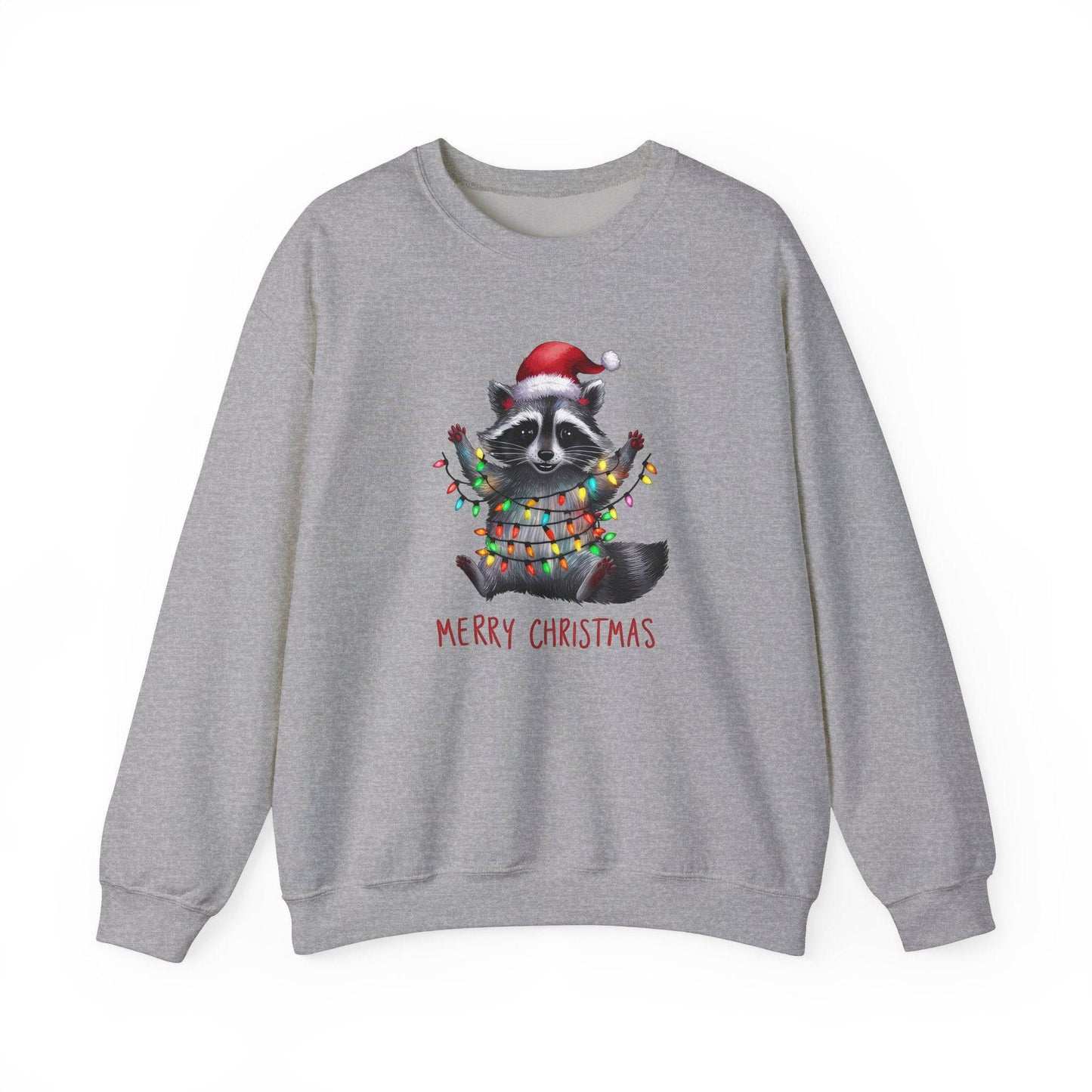 Merry Christmas Raccoon Sweatshirt - Cute Holiday Lights Design - Goateez Style