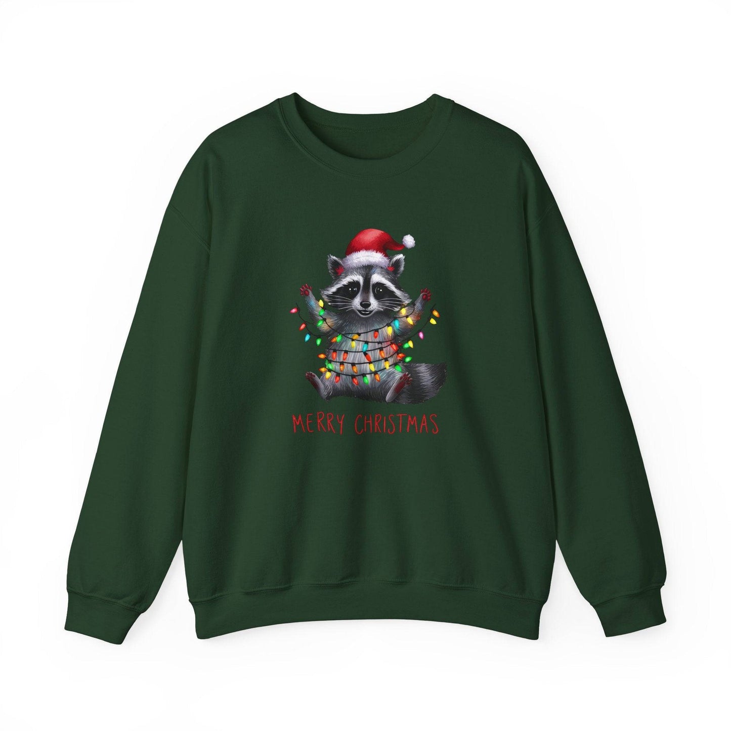 Merry Christmas Raccoon Sweatshirt - Cute Holiday Lights Design - Goateez Style