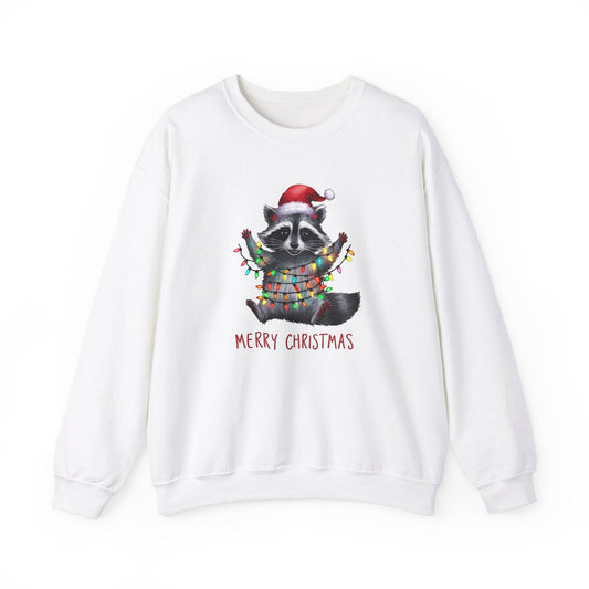 Merry Christmas Raccoon Sweatshirt - Cute Holiday Lights Design - Goateez Style