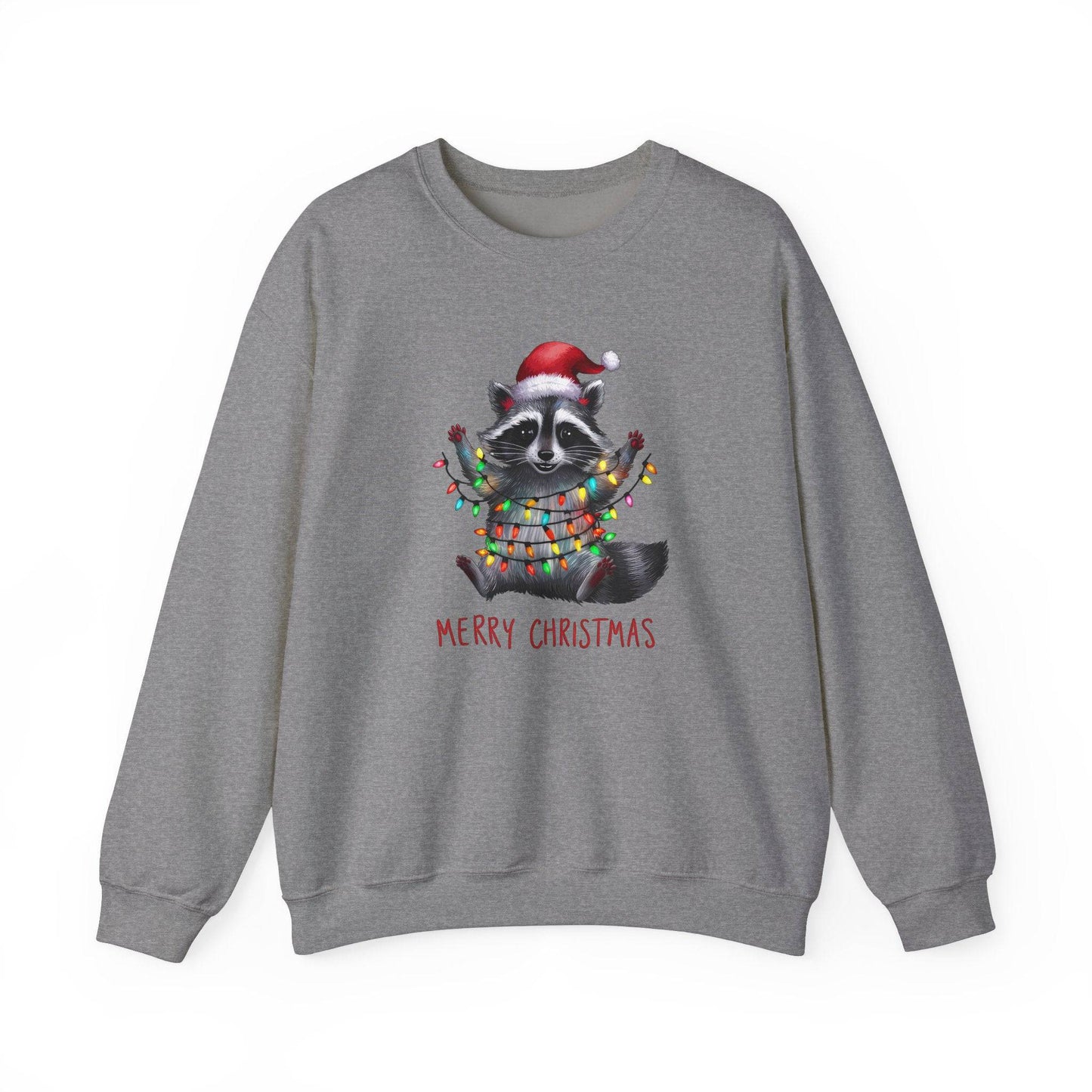 Merry Christmas Raccoon Sweatshirt - Cute Holiday Lights Design - Goateez Style