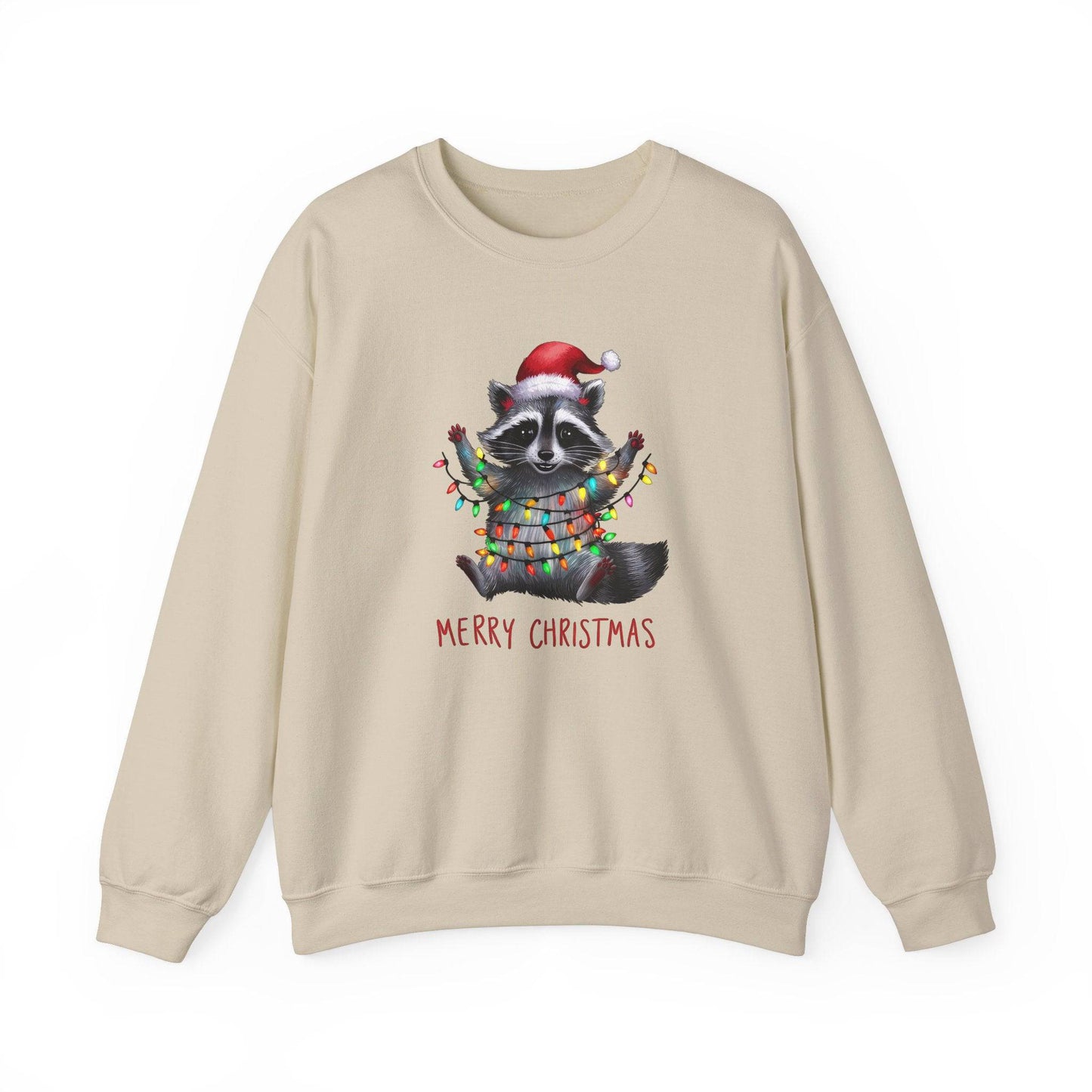 Merry Christmas Raccoon Sweatshirt - Cute Holiday Lights Design - Goateez Style