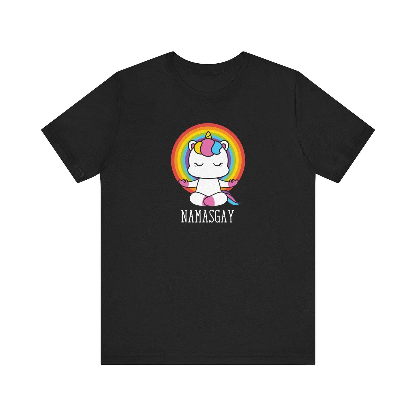 Namasgay Meditating Unicorn Pride Rainbow Tee - LGBTQ Yoga Fun - Goateez Style