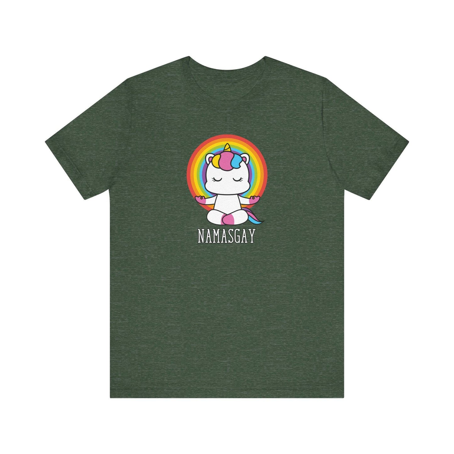 Namasgay Meditating Unicorn Pride Rainbow Tee - LGBTQ Yoga Fun - Goateez Style