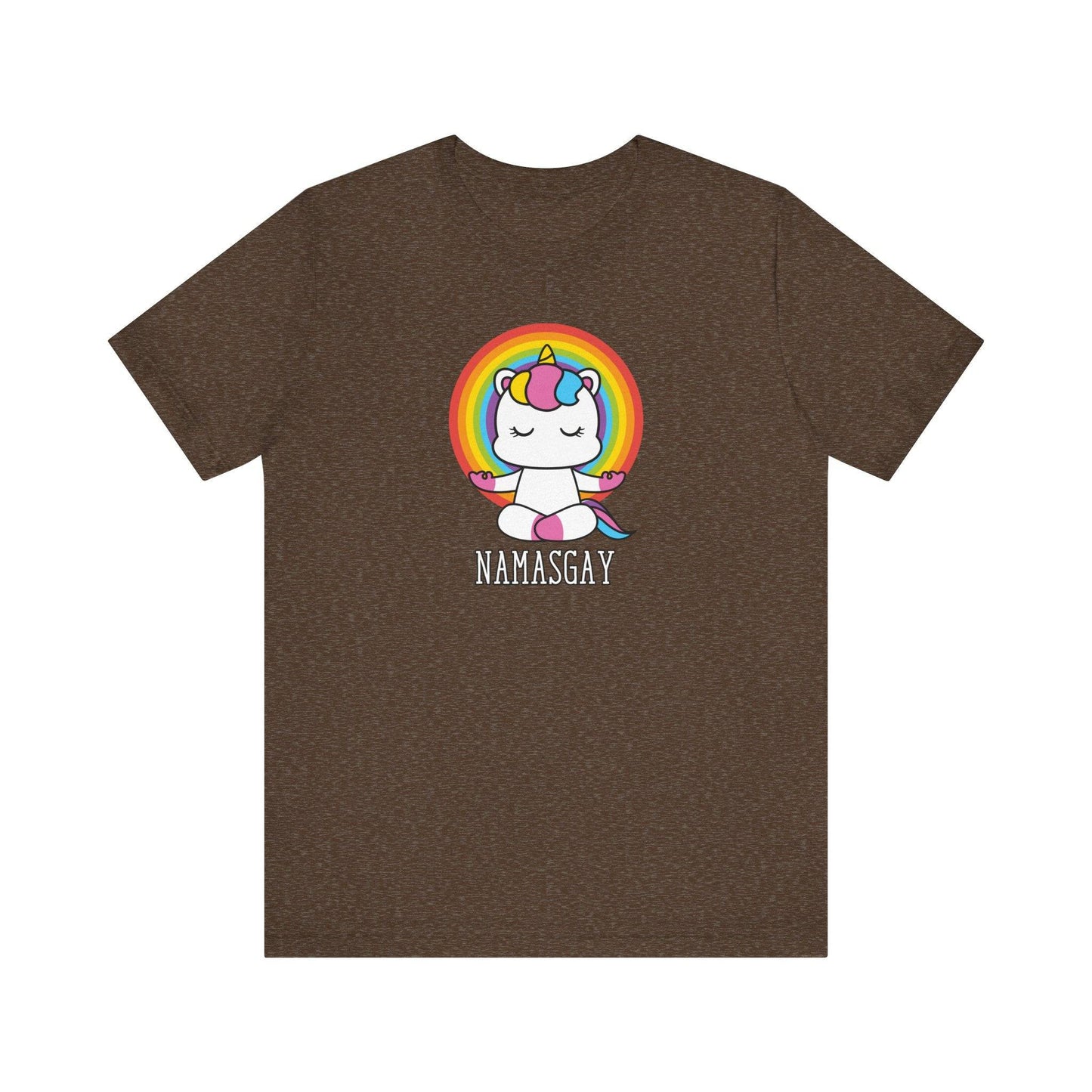 Namasgay Meditating Unicorn Pride Rainbow Tee - LGBTQ Yoga Fun - Goateez Style