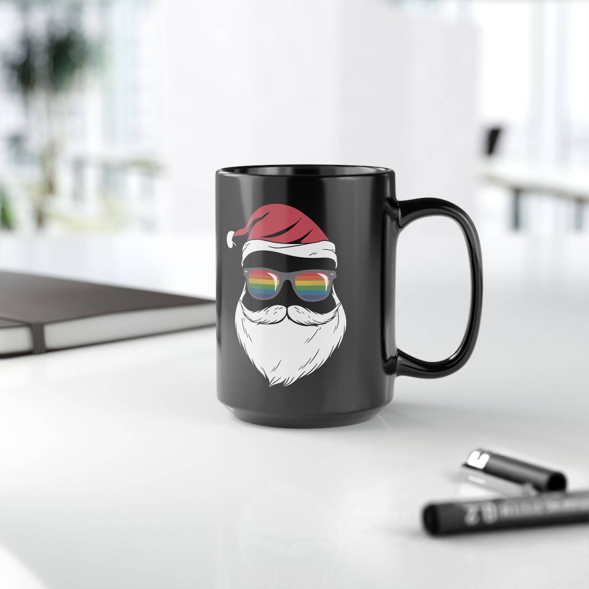 Pride Santa Coffee Mug - 15oz Festive Rainbow Christmas Mug - Goateez Style