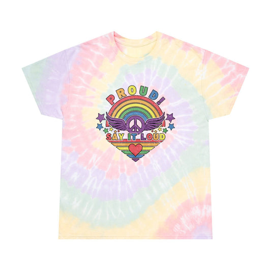 Proud! Say It Loud Rainbow Peace Tie - Dye T-Shirt - LGBTQ+ Pride Tee - Goateez Style