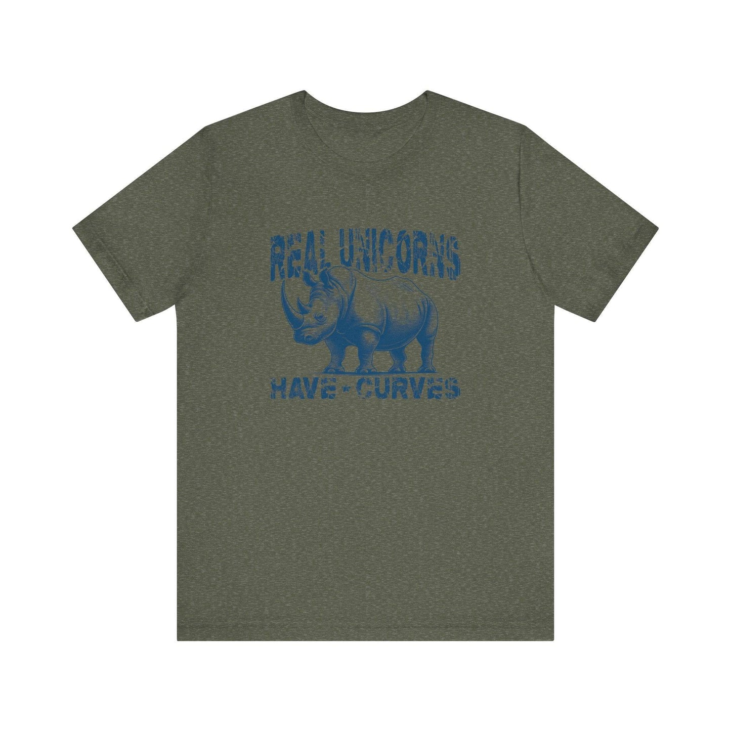 Real Unicorns Have Curves Funny Rhino Graphic T-Shirt - Goateez Style