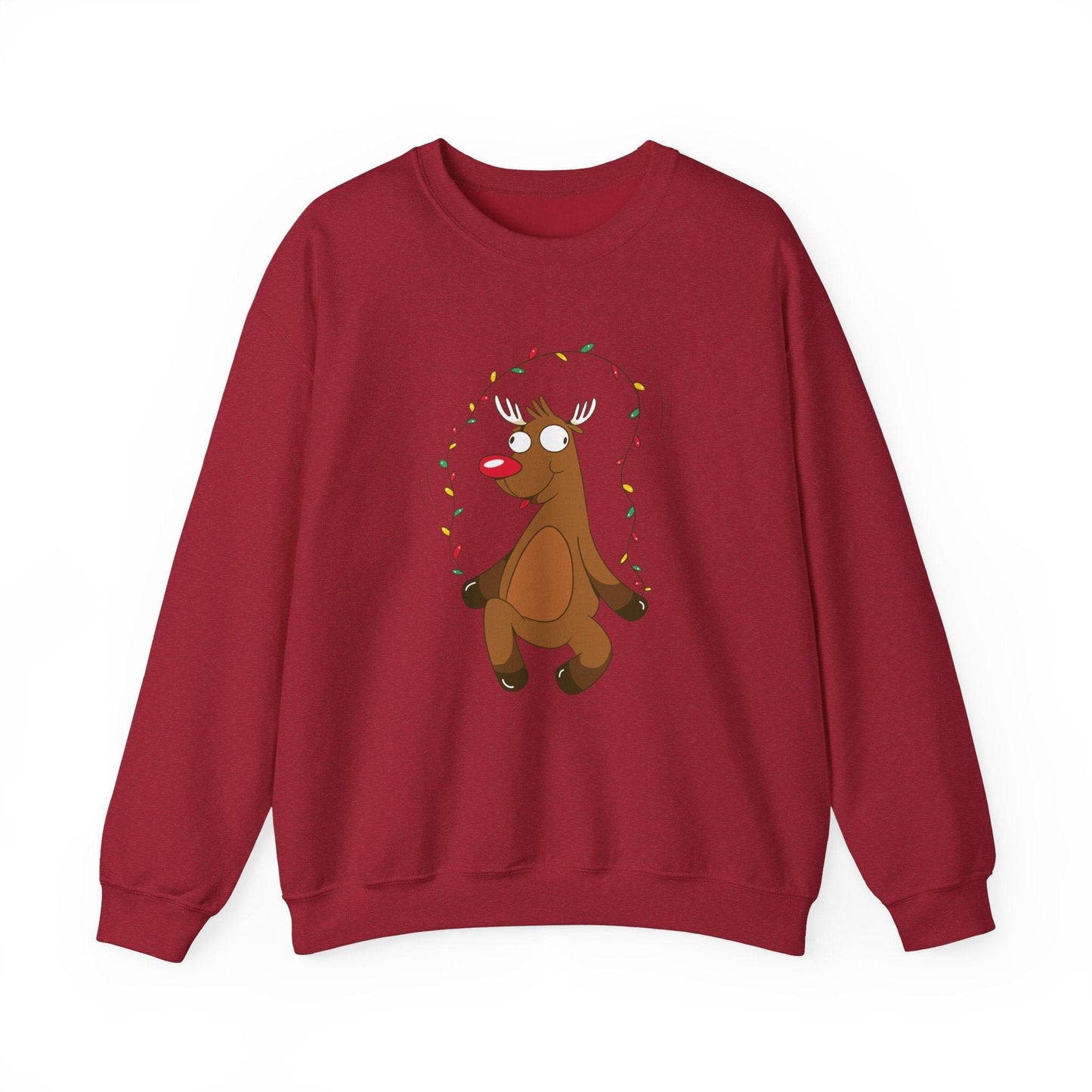 Reindeer Christmas Lights Sweatshirt - Funny Holiday Design - Goateez Style