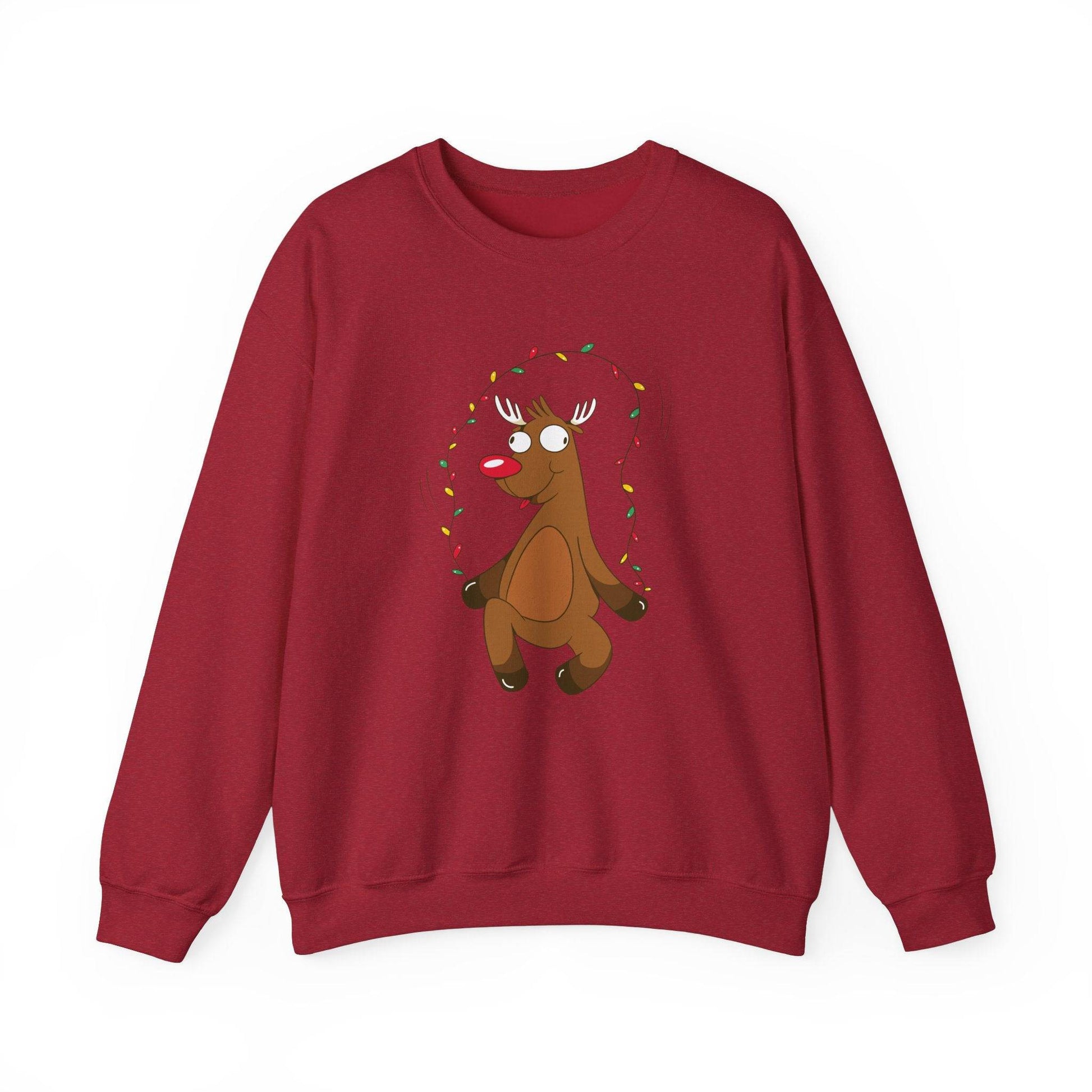 Reindeer Christmas Lights Sweatshirt - Funny Holiday Design - Goateez Style