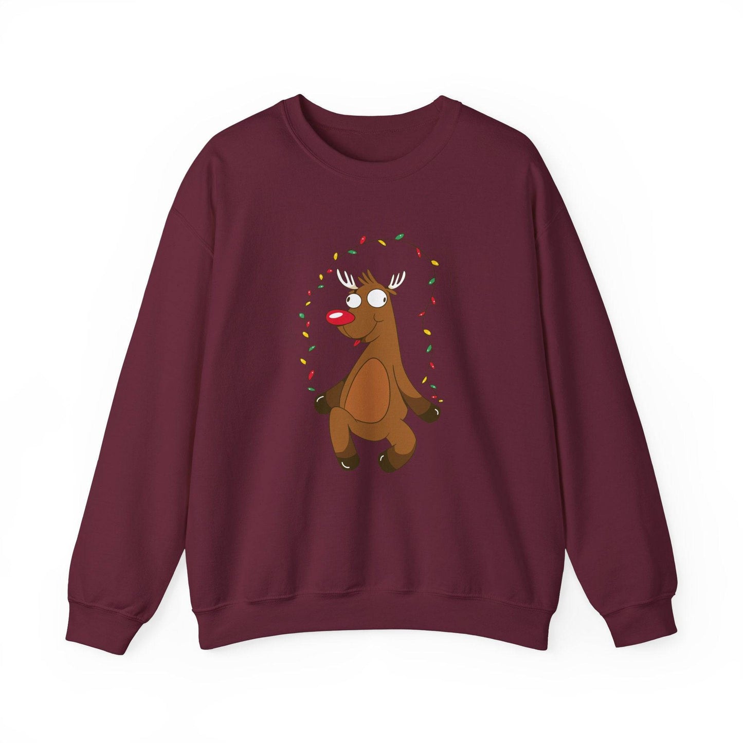Reindeer Christmas Lights Sweatshirt - Funny Holiday Design - Goateez Style