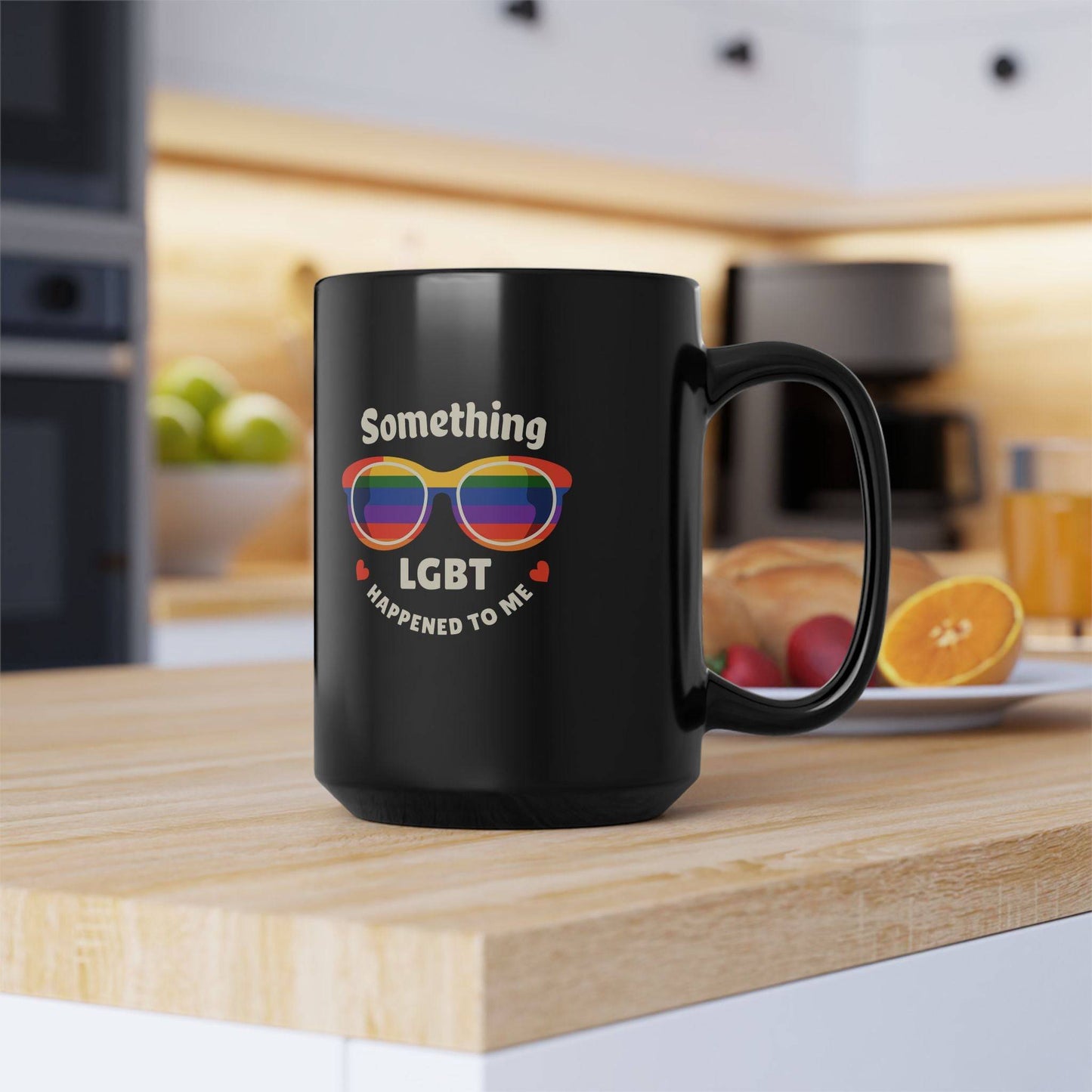 Something LGBT Happened to Me Mug - Funny Pride 15oz Coffee Cup with Rainbow Sunglasses - Goateez Style