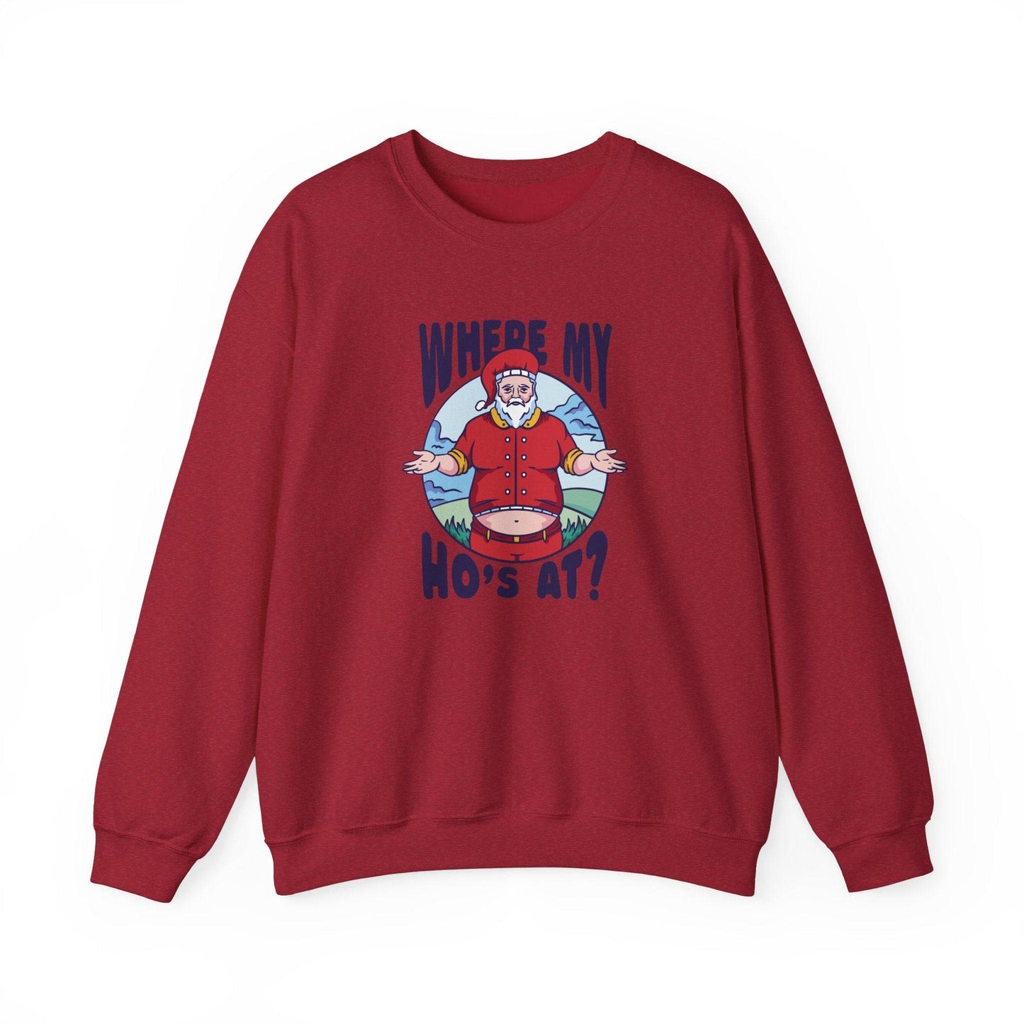 Where My Ho's At? Santa Sweatshirt - Funny Christmas Holiday Design - Goateez Style