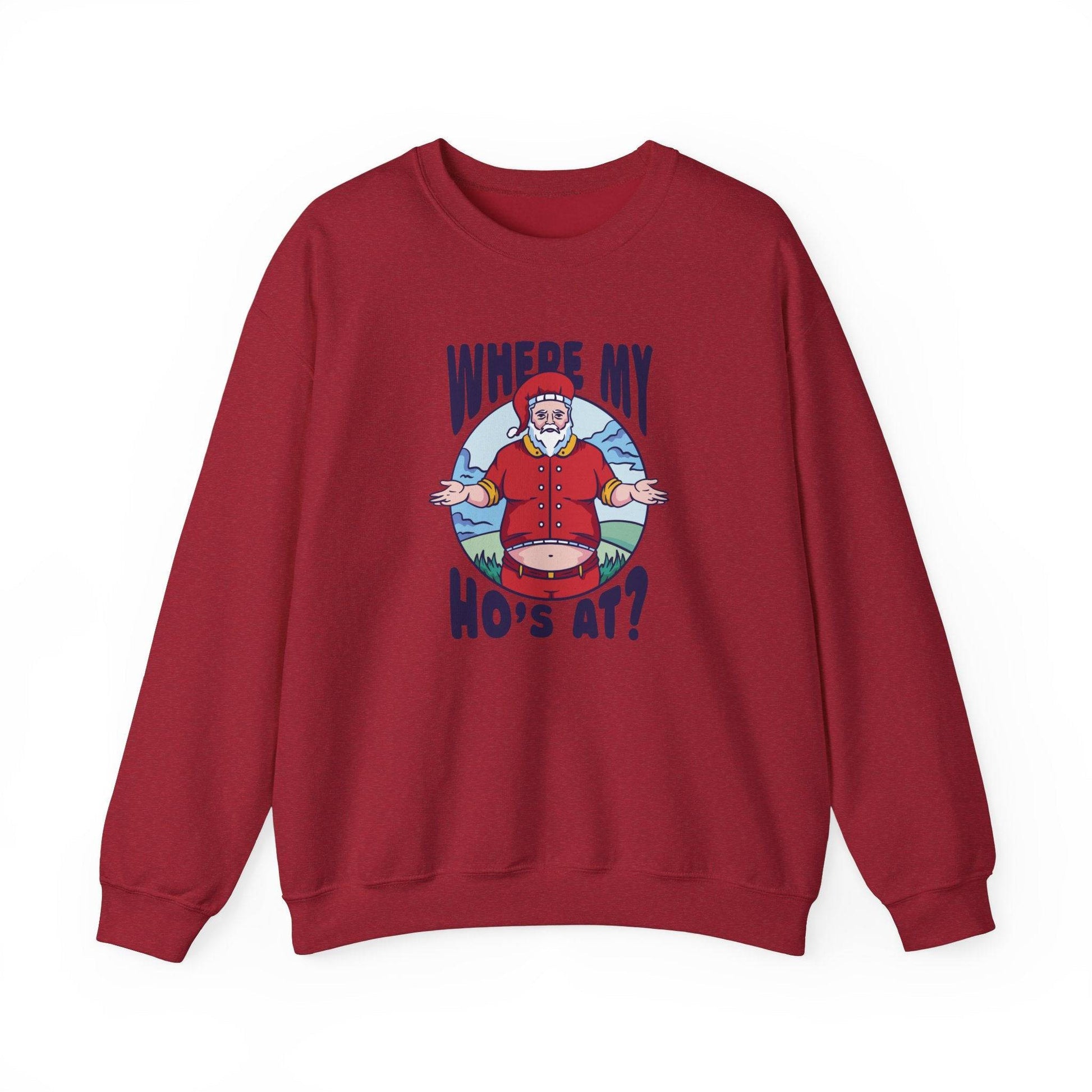Where My Ho's At? Santa Sweatshirt - Funny Christmas Holiday Design - Goateez Style